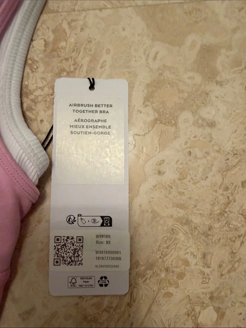 NWT | ALO Airbrush Better Together Bra | XS | Candy Heart Pink & White